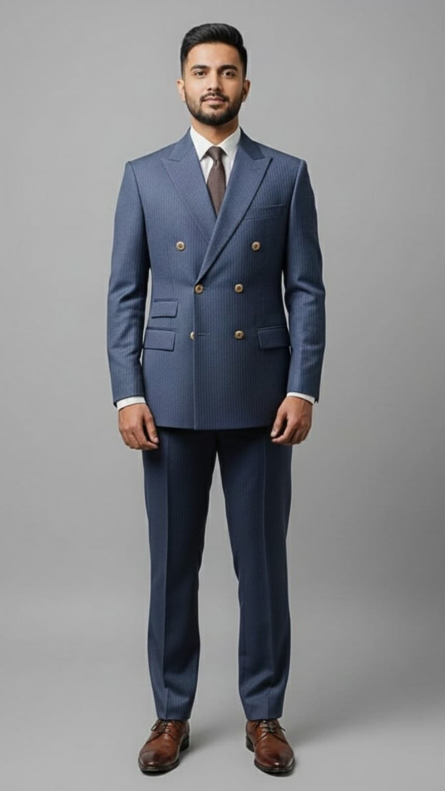 Blue Pinstripe Double Breasted Suit - For Office